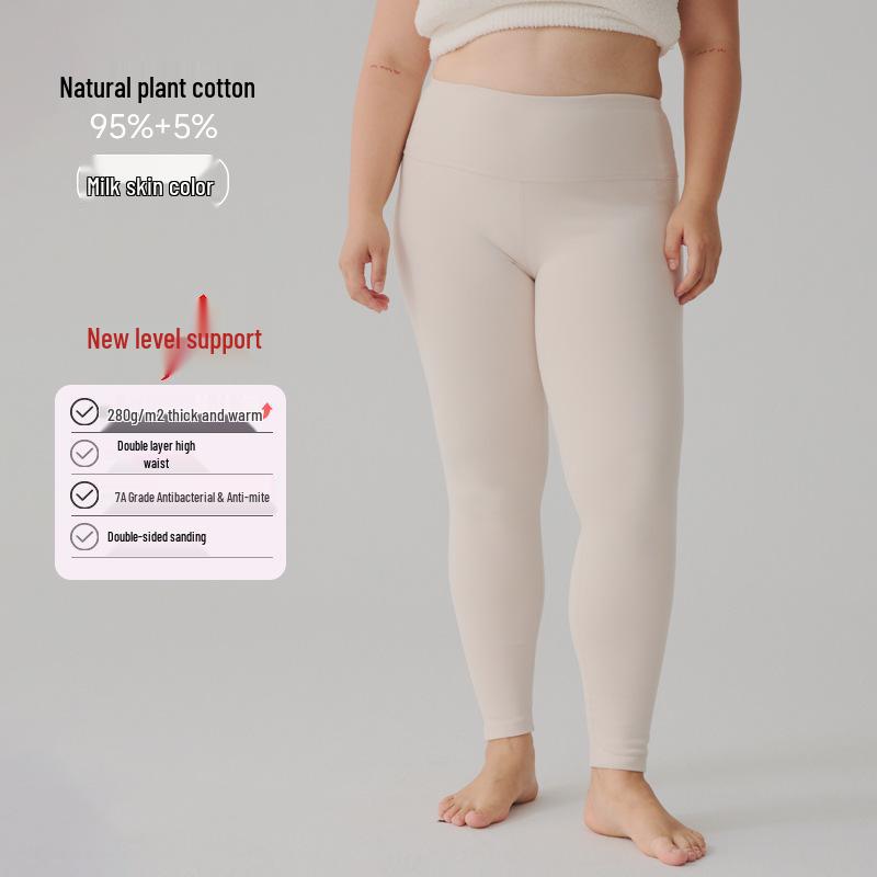 Women's High Waist Cotton Blend Autumn Leggings - Thickened, Warm, Slim Fit, Solid Color, Elastic Winter Base Layer.