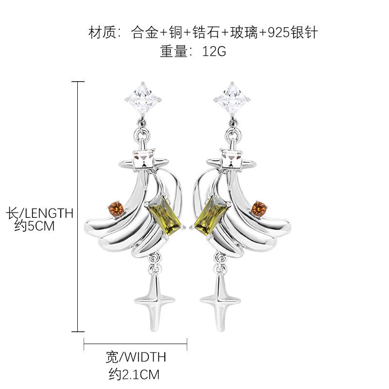 Original ins banana zircon earrings 925 silver needle high-end niche stud earrings wholesale temperament earrings