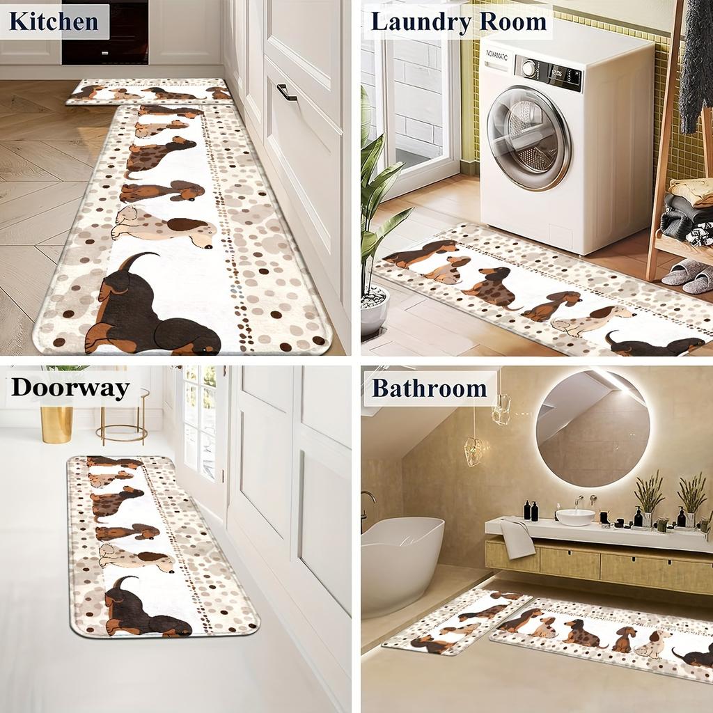 1Pcs Anti Fatigue Kitchen Rugs, Cute Dog Print Waterproof Non-Slip Thick Cushioned Kitchen Mat Heavy Duty Comfort Standing Mat for Kitchen