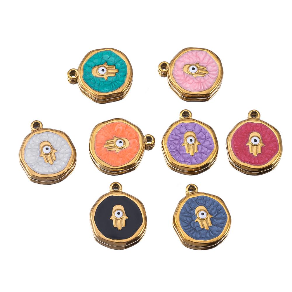 4-8pcs Stainless Steel Enamel Star Heart Eye Shell Sun Round Random Charm Base Anklet Pendant DIY Earring Necklace Jewelry Makin