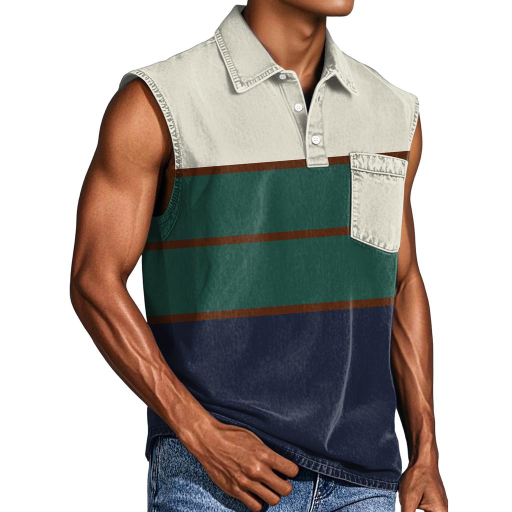 Men's Casual Pocket Button Collar Sleeveless Vest