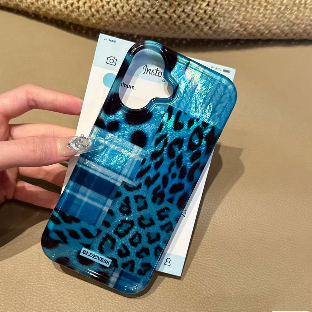 Vintage Blue Leopard Print Girls Phone Case for Iphone 16 15 14 7 8 Plus 13 11 12 Pro Max X XS XR SE 2022 2020 16e Back Cover