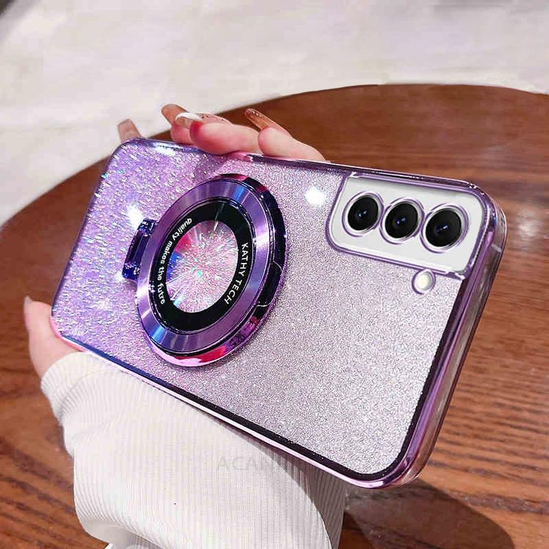 A 52 53 23 13 33 52 73 Glitter Plating Holder Silicone Case For Samsung Galaxy A52 A53 A13 A23 A33 A73 A32 A72 4g 5g Stand Cover