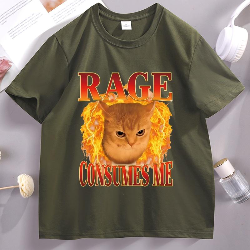 Funny Cat Meme T Shirt Rage Consumes Me Tshirt For Unisexs Unisexs Angry Cat Kitten Graphic Tee Casaul Crewneck Short Sleeve