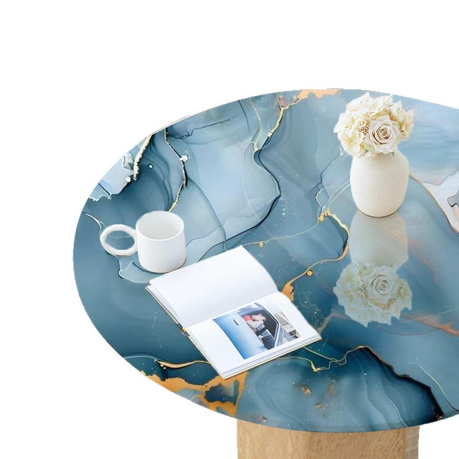 French Cloud Mist Blue Marble Oil-Proof Self-Adhesive Sticker for Kitchen Cabinets, Stove, and Sink