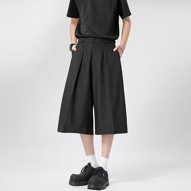 New Trend, Spring and Summer Casual Pants Men's Solid Color Simple Fashion High Waist Thin Wide Leg Suit Pants Lazy Ins