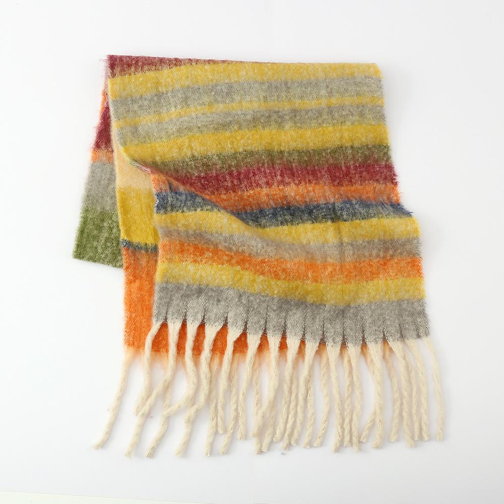 Autumn and winter new color thick braid high sense women's scarf thickened loop yarn striped thick beard shawl
