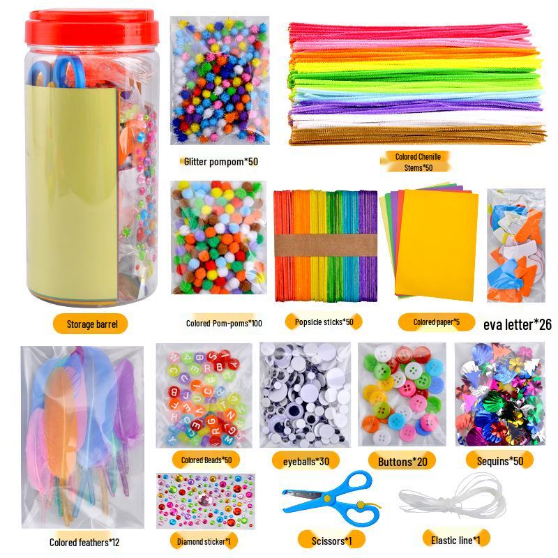 International Kindergarten DIY Kit: Chenille Stems, Pompoms & Non-Woven Fabric for Handmade Art Projects