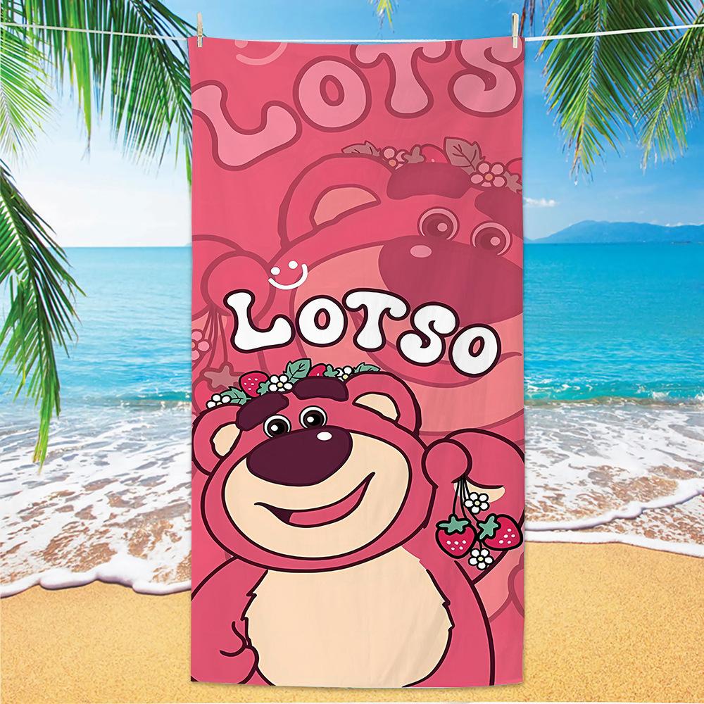 Cute Strawberry Bear Beach Towel Microfiber Printed Children'S Trumpet Cartoon Bear Beach Towel