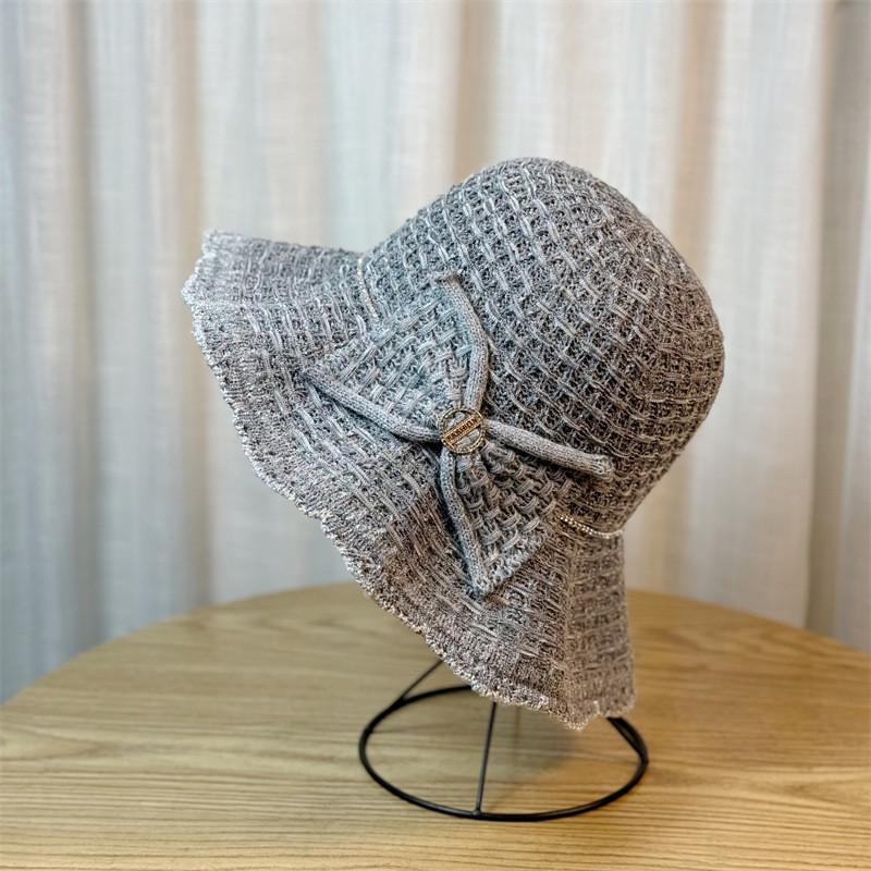 

Stylish Hollow Out Fisherman Hat Women New Summer Fashion Large Brim Butterfly Knot Sun Protective Cap сірий