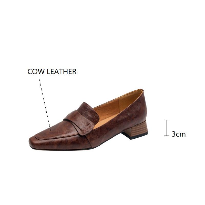 Fashion 2024 Spring Genuine Leather Women Shoes Square Toe Chunky Heel Women Pumps Shoes for Women Low Heels Loafers Shoes Zaptos Mujer