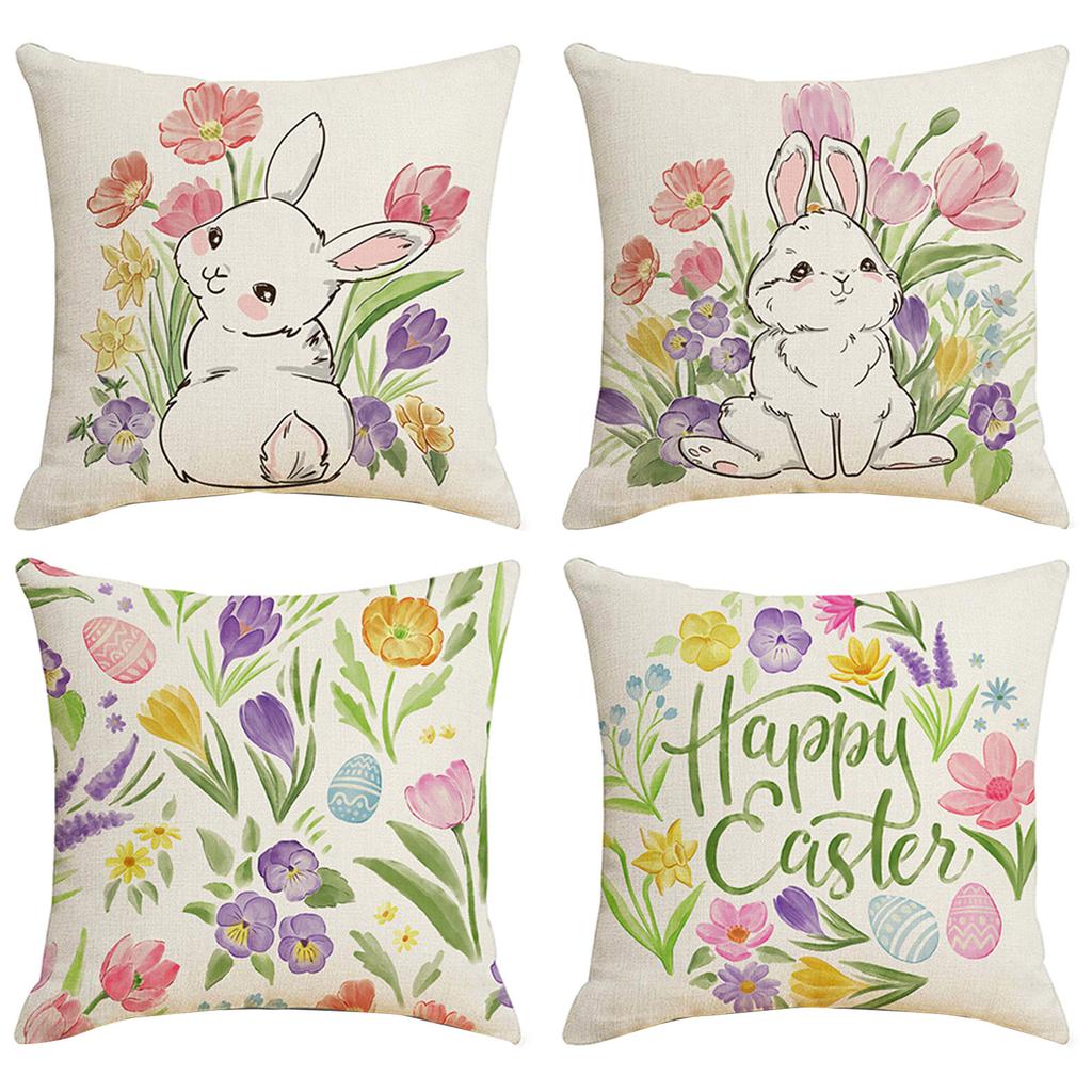 2/4Pcs Easter Printed Decorations Pillow Case Washable Decorative Cushion Sleeve 18x18in for Bedroom Sofa Living Room Couch Bed