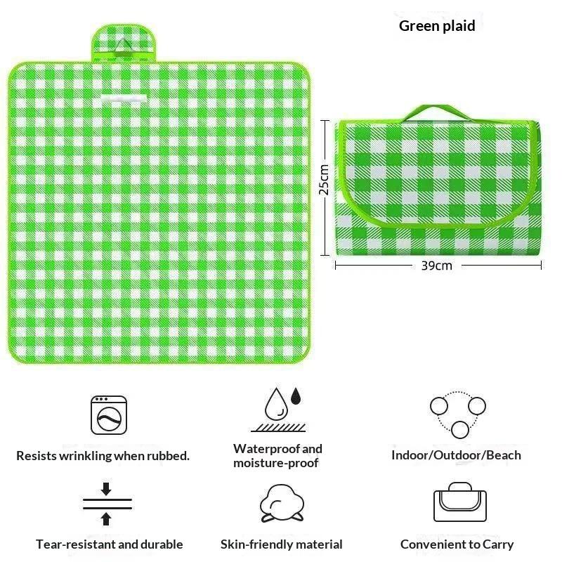 Plaid Picnic Blanket Foldable Double Sided Waterproof Stain Resistant Mat for Camping Beach Park Hiking Trips
