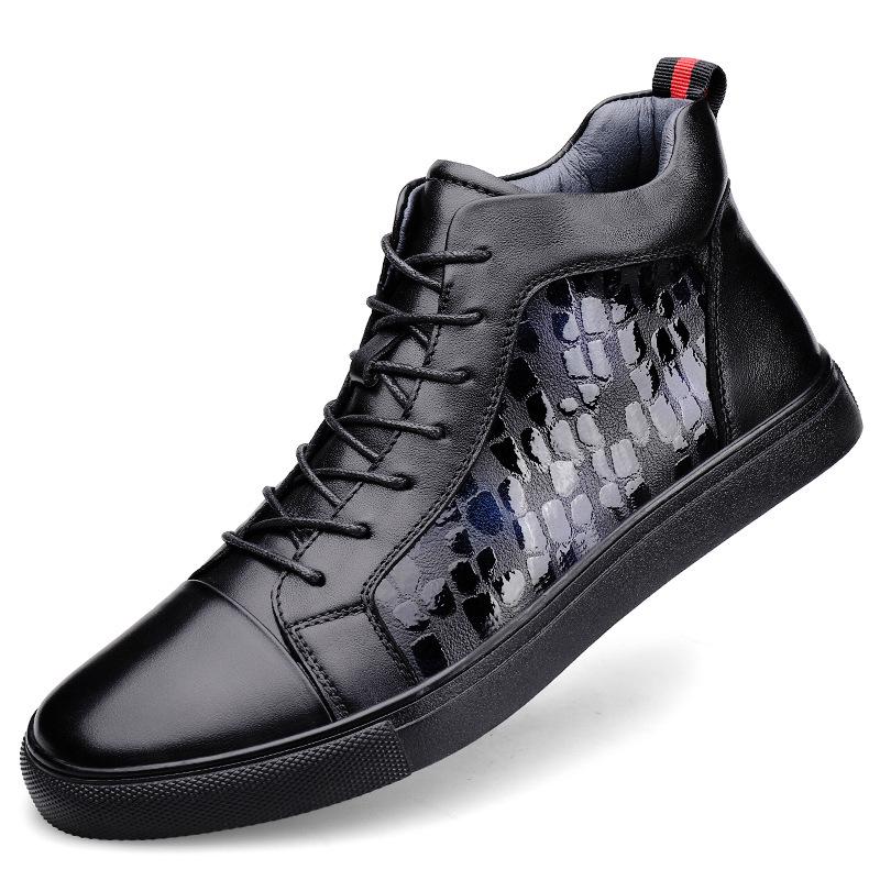 Men s Trendy Fleece-Lined Cowhide High-Top Casual Sneakers 38