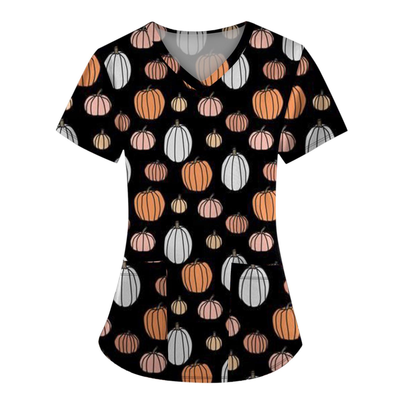 

Женская модная футболка с коротким рукавом и v-образным вырезом с карманом на Хэллоуин L чёрный