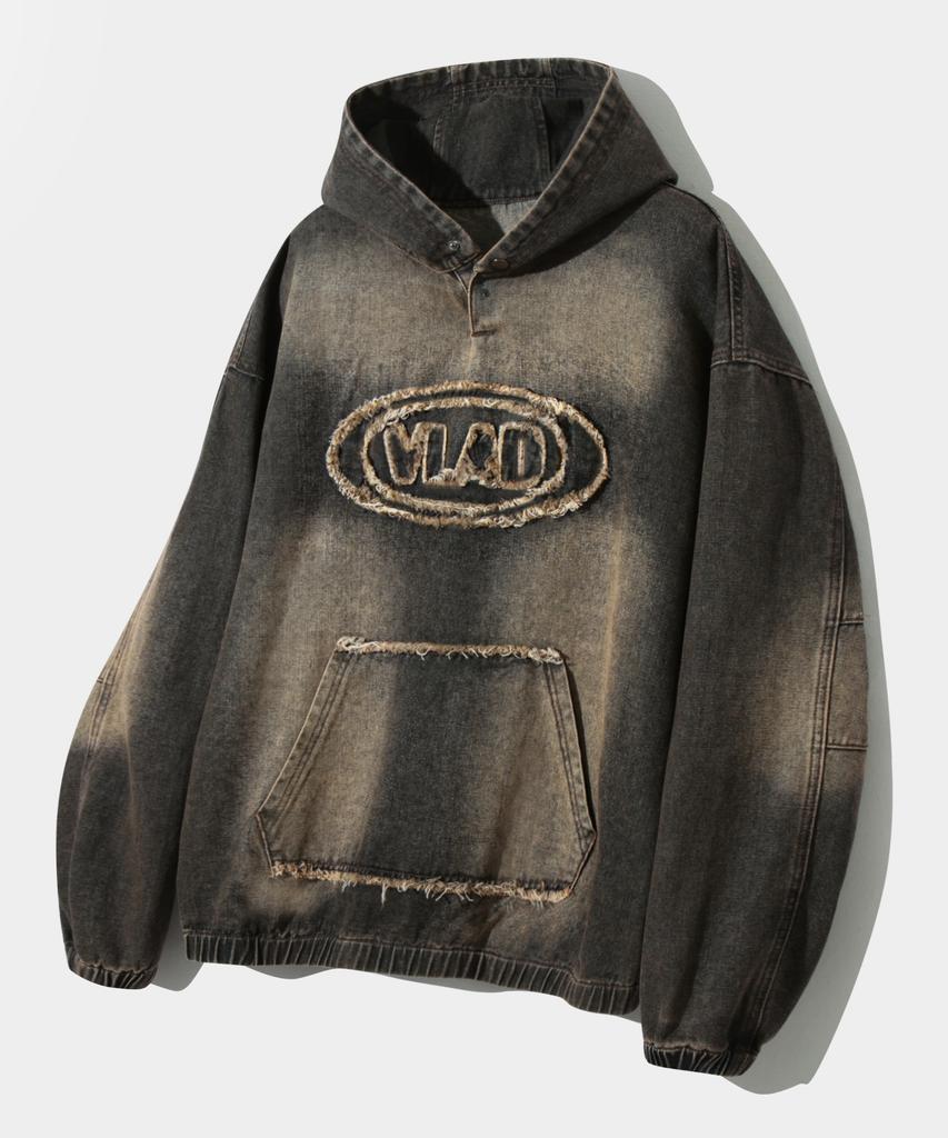 Vlad Denim Applique Hoodie_Dust Black