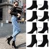 Leather 2025 autumn and winter pointed toe thin heel short boots women's black suede high heel socks boots bare boots Internet celebrity elastic
