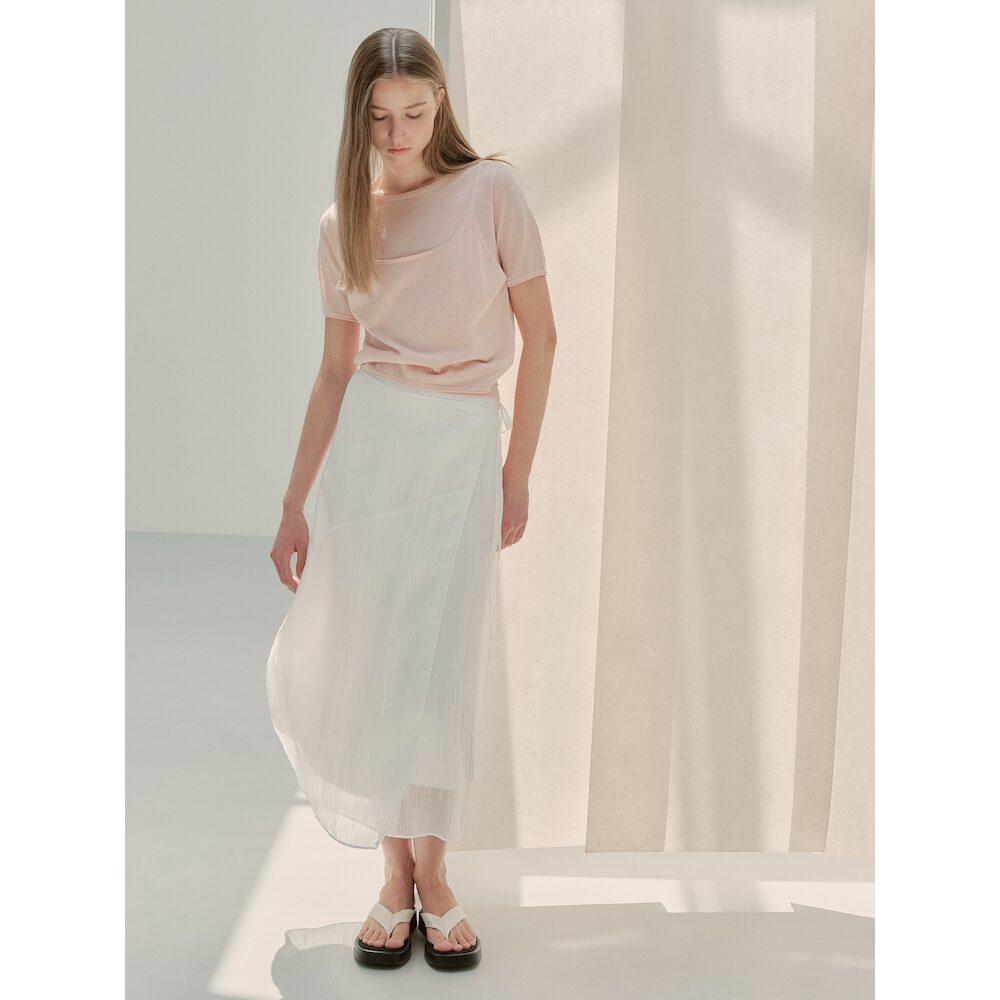 8SECONDS Sheer Color Block Skirt Ivory