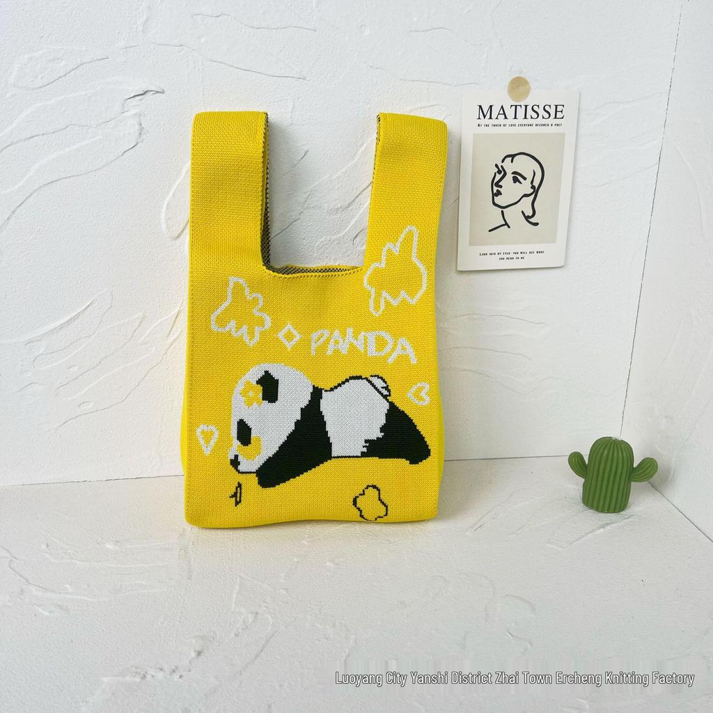 Panda Knit Women's Cross-Border Wrist Tote Handbag