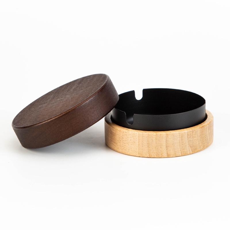 Walnut Wood Ashtray with Lid - Stainless Steel, High-End Design for Home or Office Use, Anti-Ash Flying
