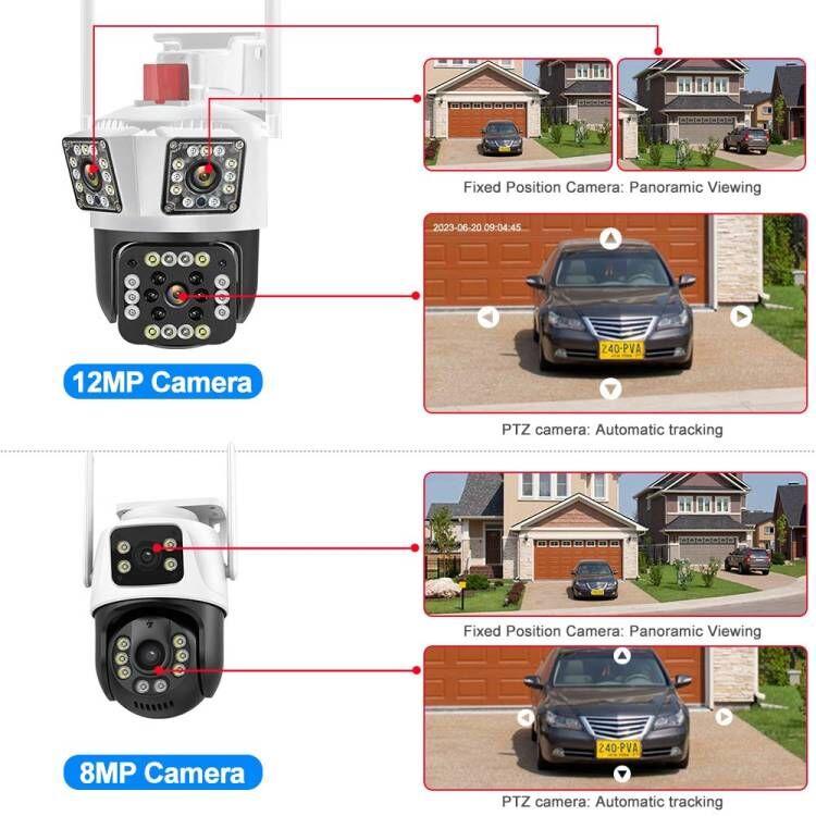 WiFi IP 12MP 6K Three Lens 8X Zoom Surveillance AI Tracking Protection Outdoor Security Camera CCTV Cam
