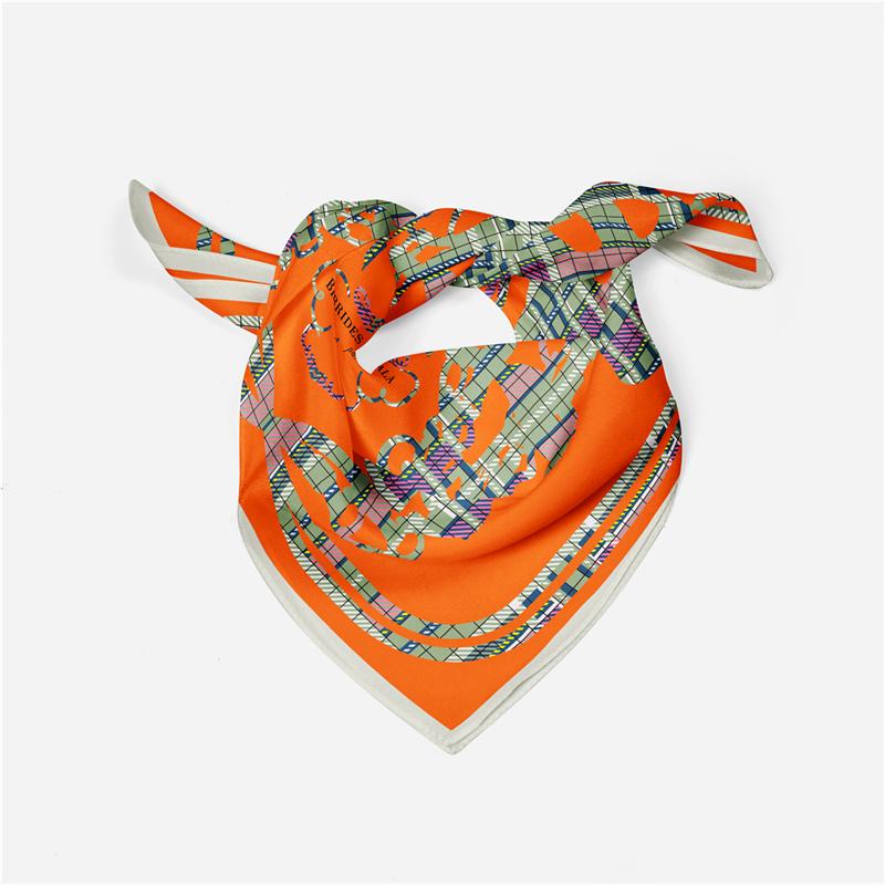 Twill Silk Scarf Woman Two Dogs Painting Square Scarves Wraps Bandana Small Hijab Silk Foulards Tie Headband Neckerchief 53CM