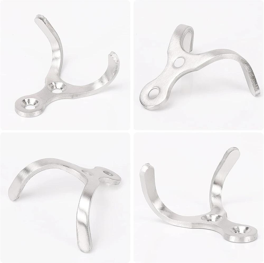 6pcs Double Prong Coat Hooks Wall Mounted Brushed Stainless Steel Hooks For Towel Hat Key Bag Bathroom Kitchen Bedroom