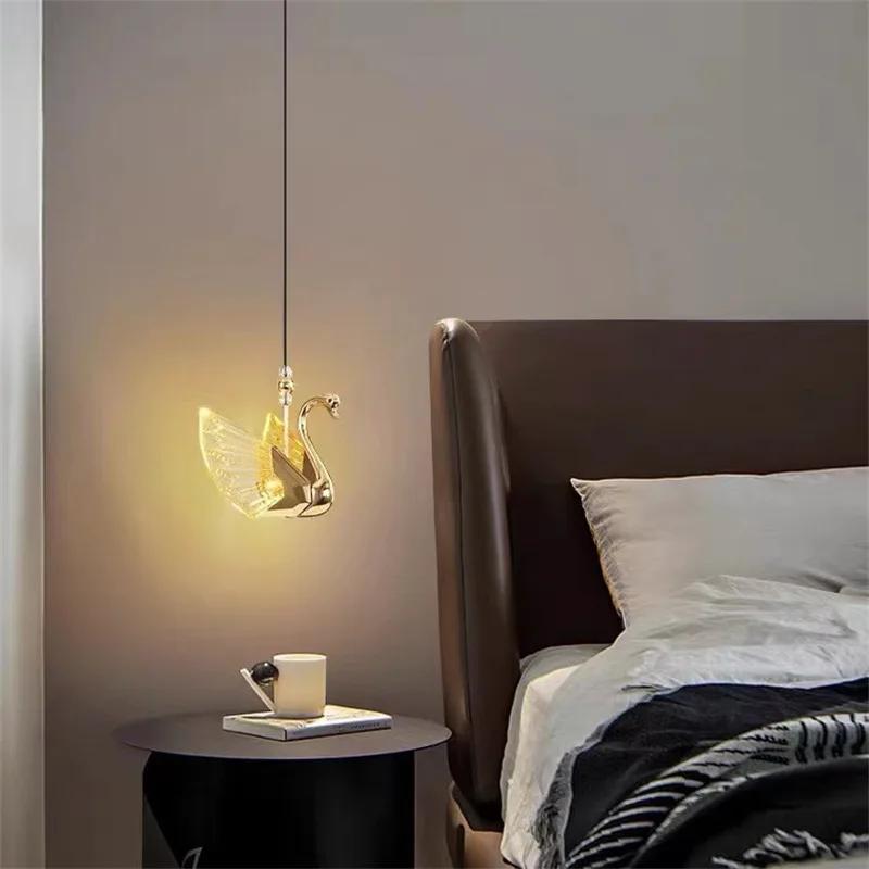 Nordic Creative Acrylic Swan LED Hanging Chandelier Study Bedroom Living Room Restaurant Pendant Lamps Bar Indoor Lighting Decor