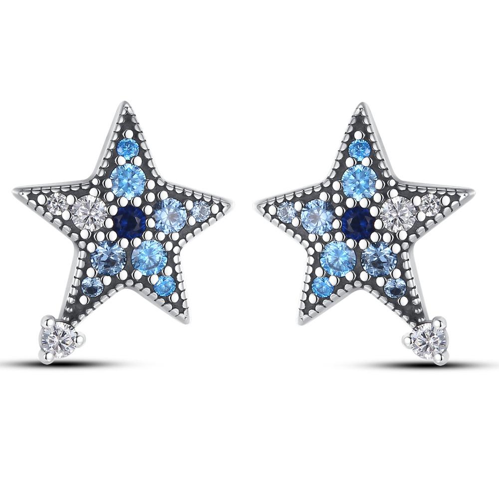 925 Silver Fashion Starry Moon Sun Series Stud Earring Zircon For Women Exquisite Daily Wear Jewelry Accessories Gifts