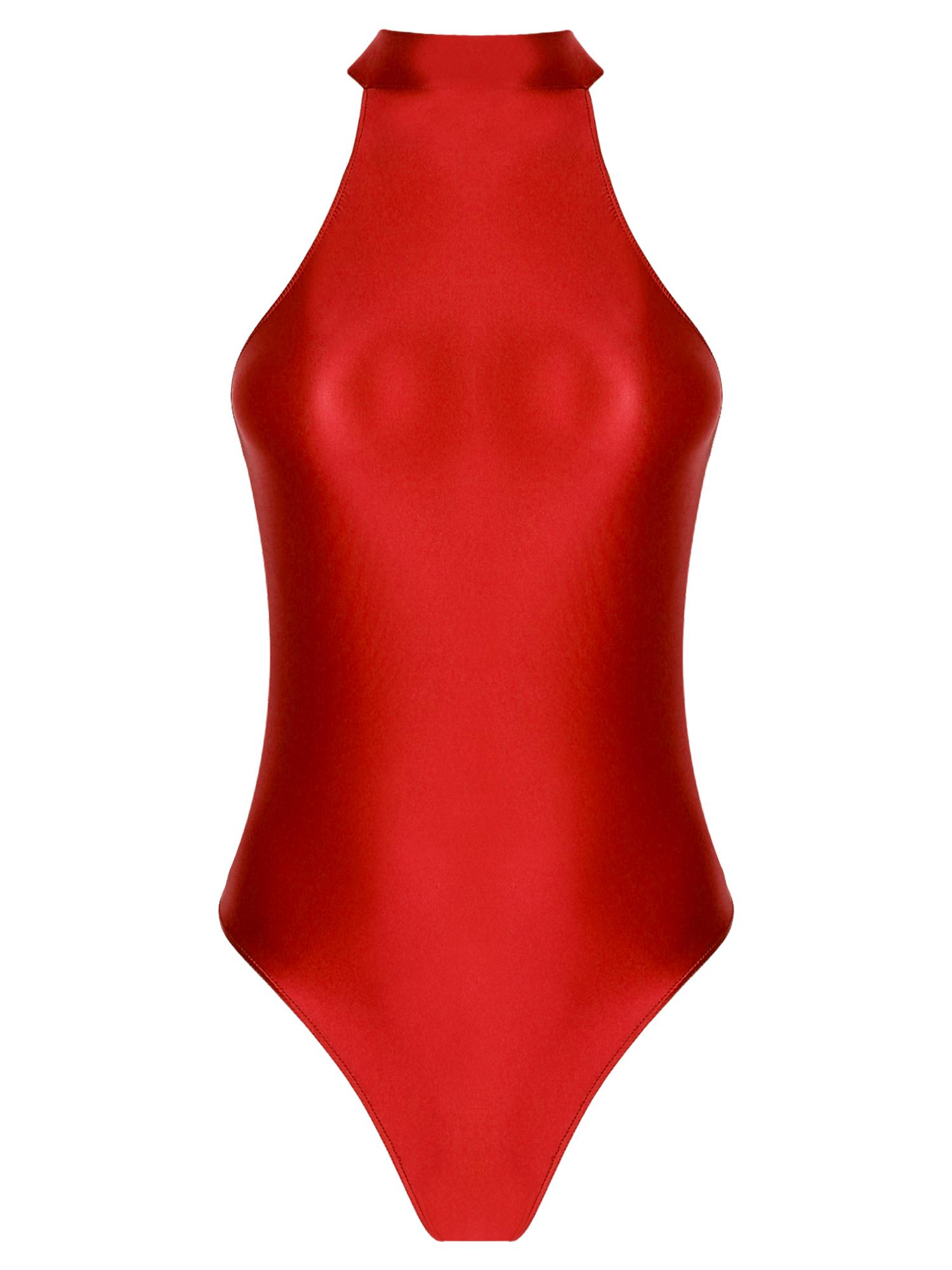 

Жіночий боді без рукавів з коміром-стійкою, застібка-блискавка ззаду, глянсовий леотард, купальник, еластичний костюм для танцювальних виступів XL бордовий