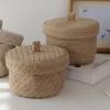 Korb-Blumentopf-Boxen aus Seegras, Aufbewahrungskörbe für Kleinigkeiten mit Deckel, Weben, Snack-Aufbewahrungsbox, Jute, Kleiderschrank, Tisch, runde Geschenkbox