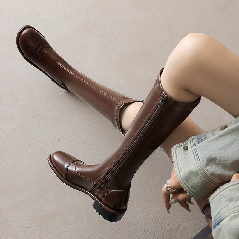 Krazing Pot Microfiber Autumn Winter Shoes Low Heels Size 43 Long Boots Half Boots Zip Thigh High Boots