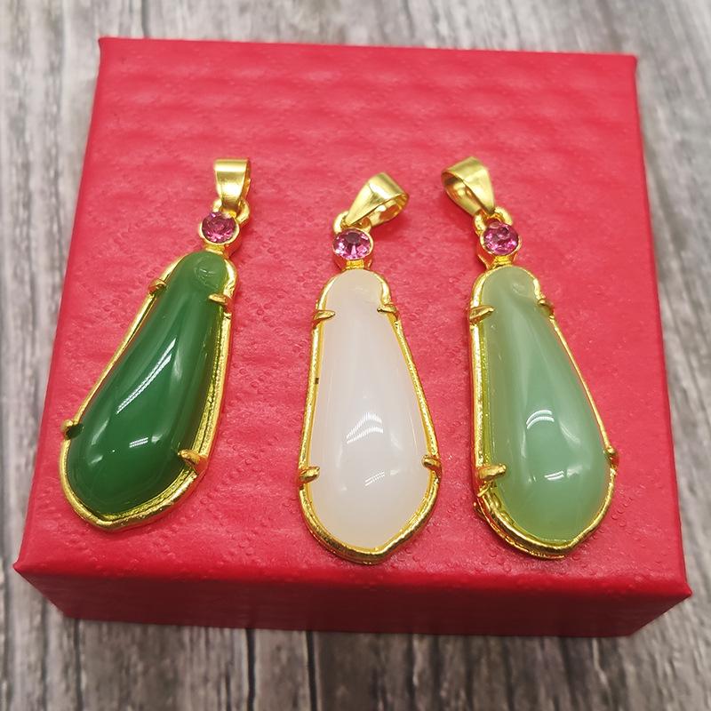 

Ожерелье с подвеской в виде Будды Гуаньинь из нефрита, инкрустированное золотом — этнический стиль для мужчин и женщин Light Green