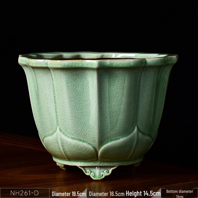 Ceramic Square Bonsai Flower Pot - Large High-Angle, Creative Chinese Style for Green Plants and Orchids