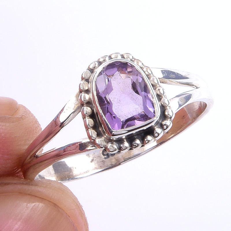 

Natural Pink Amethyst Gemstone Handmade 925 Solid Sterling Silver Ring S.8 q1D15