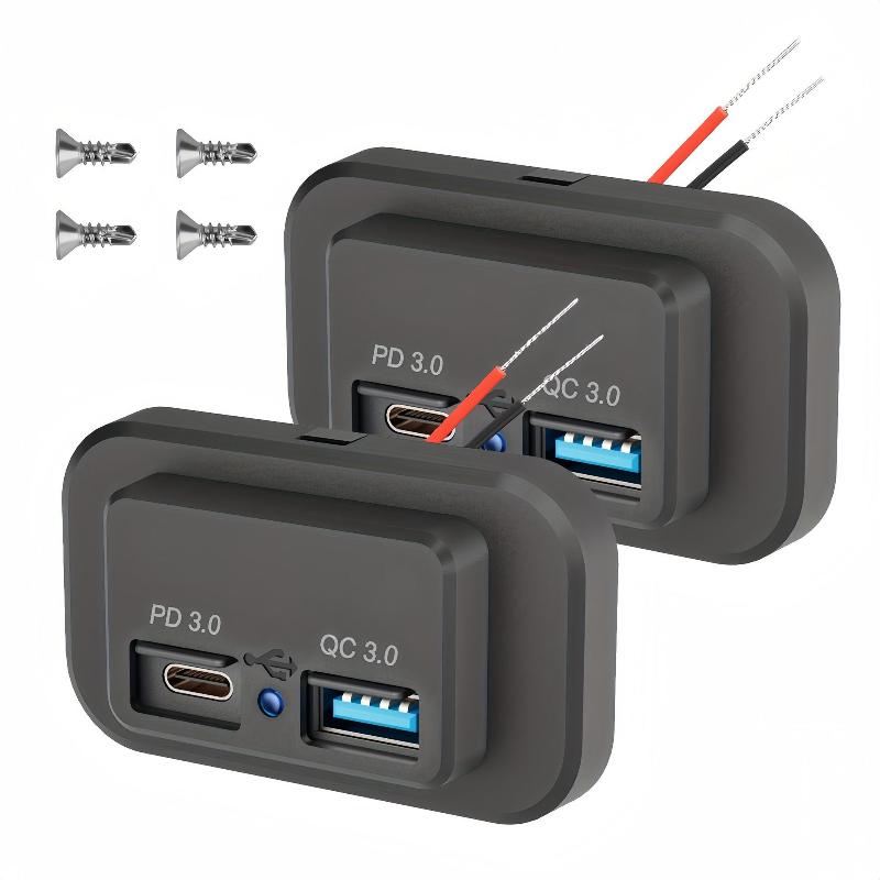 1 Set 18W Qc3.0 Usb A Port & 30W Pd Usb C Port 12V Rv Usb Outlet Charging Socket Panel With Led Light For Car Marine