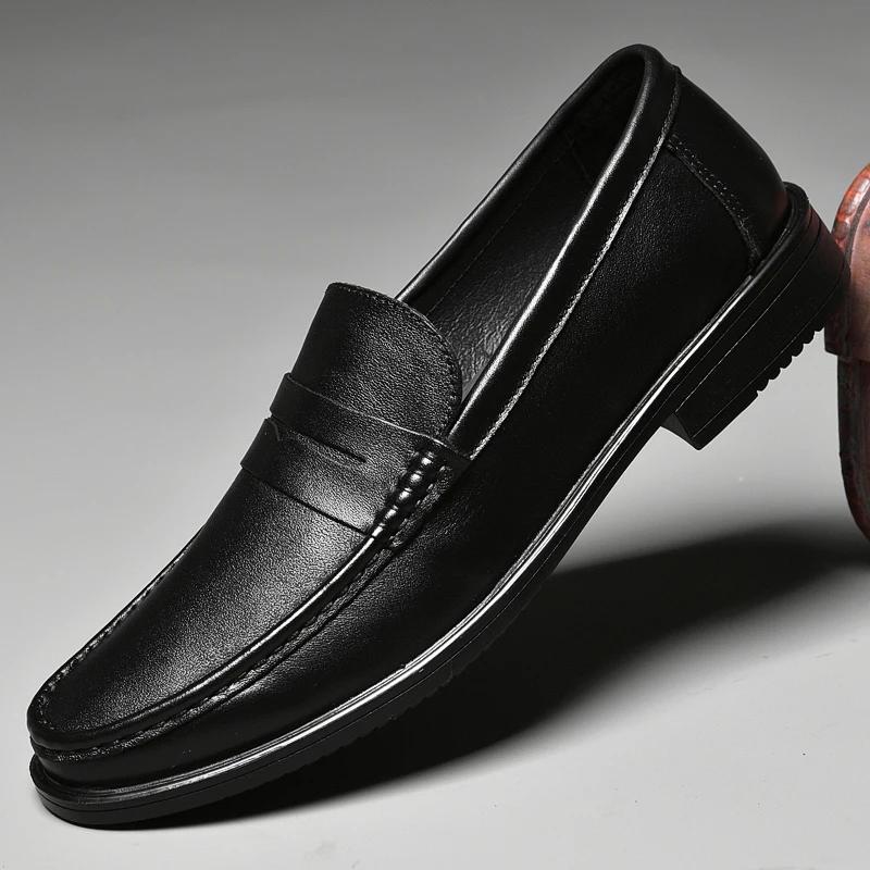 New Men's Genuine Leather Shoes Casual Loafers Men Slip-on Business Dress Shoes All-Match Wedding Shoes Luxury Brand Male Oxford