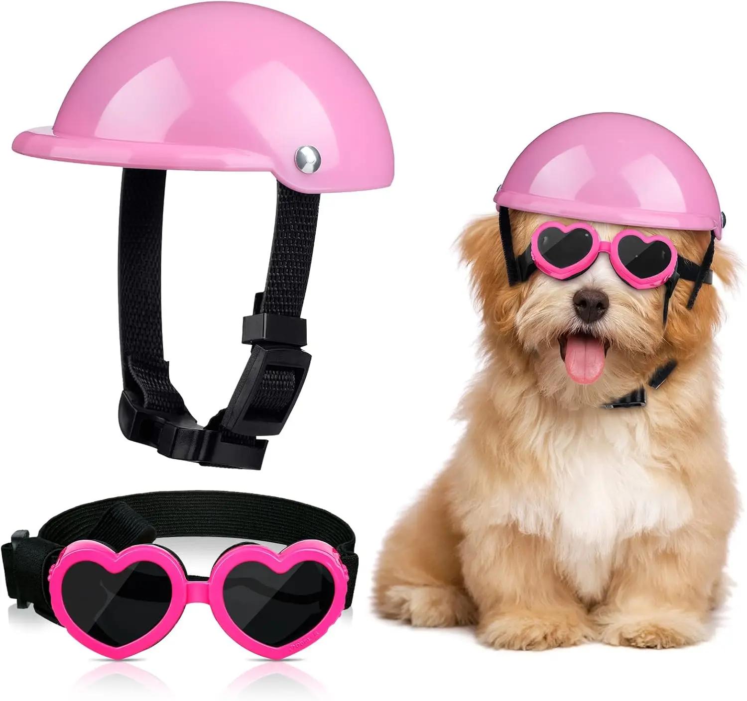 

Small Dog Helmet and Goggles,Puppy Sunglasses,UV Protection,Pet Helmet,Adjustable Belt,Dog Motorcycle,Hard Safety Hat,Windproof S розовый