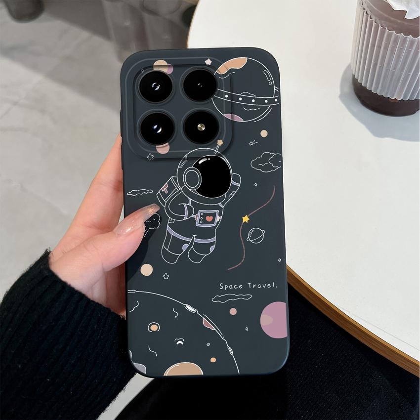 Cute Moon Astronaut Phone Case For Xiaomi 17 15 15T 14 14T Pro Poco C71 C75 M7 M8 F7 F8 Casing Soft Liquid Silicone Anti Slip Shell  For Xiaomi Covers