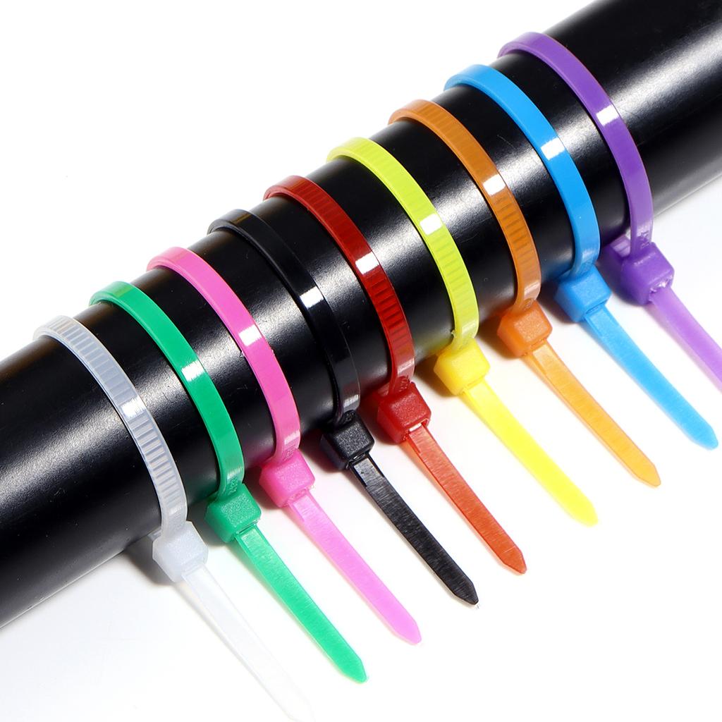100 Stück/Los Selbstverriegelnde Kunststoff-Nylon-Kabelbinder Bunte Reißverschluss-Wickelbänder Nylon-Kabelbinder-Set Befestigungsring Schlaufe Drahtwickel
