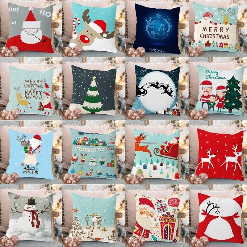 Luxurious 18'' Xmas Cotton Pillow Case Linen Cushion Cover For Merry Christmas Home Decoration