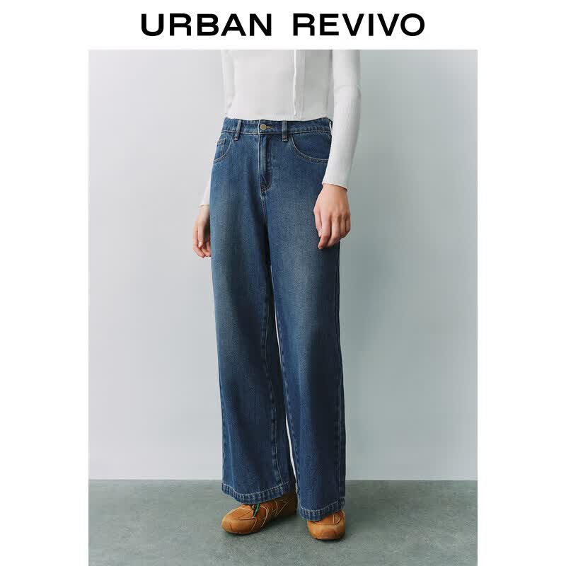 UR 2025 Spring Washed Cotton Denim Jeans for Women 30