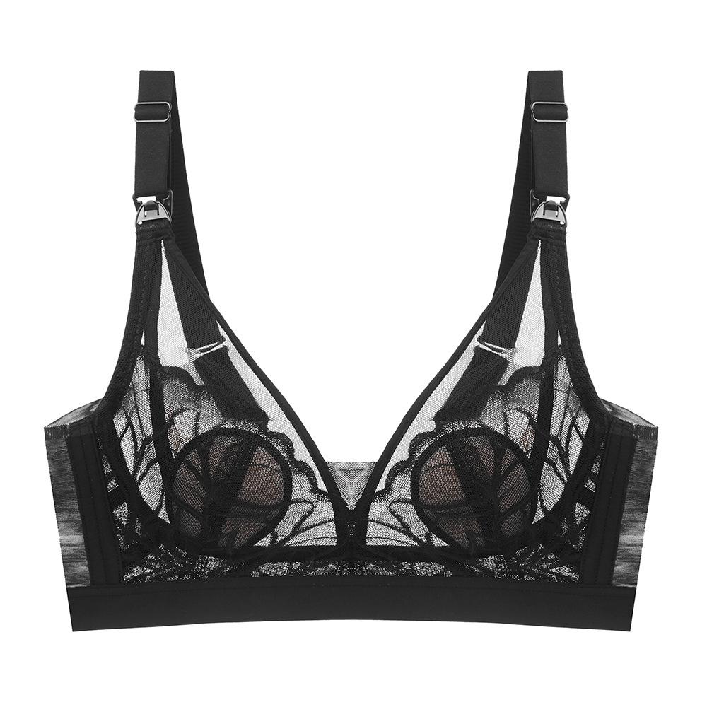 

Кружевное нижнее белье для кормящих женщин, собирающее грудь для предотвращения провисания, летний тонкий бюстгальтер большого размера 3XL чёрный