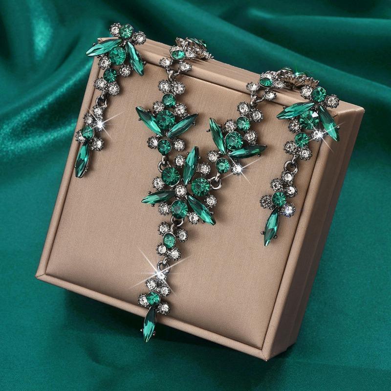 BLINGBAY Women's Jewelry Set Fairycore Romantic Wedding Bridal Accessories Retro Rhinestones Elegant Necklace Earrings Set Women's Modern Jewelry Gift