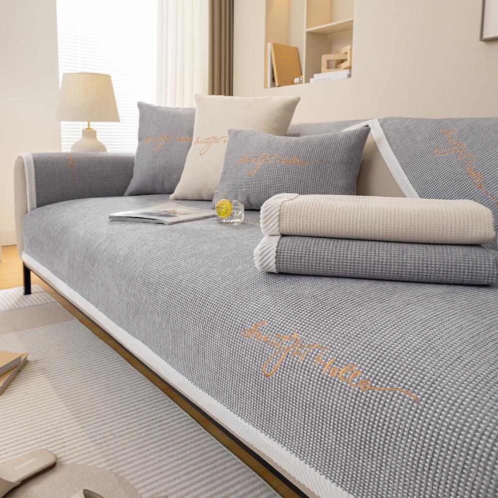 Funda de Sofá Bordada con Letra de Chenilla Antideslizante Partículas Tejido de Punto Jacquard Toalla de Sofá Decoración Muebles del Hogar Cojín de Sofá