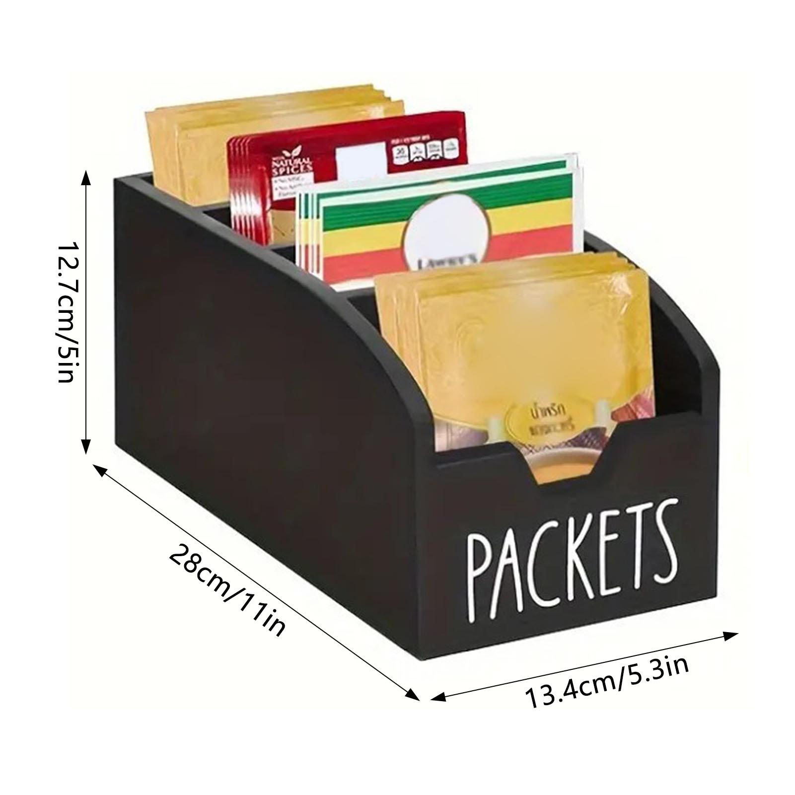 

Дерев яна коробка-органайзер для зберігання чайних пакетиків, кави, з 4 відділеннями, для кухонного приладдя, підходить для зберігання закусок, пакетиків зі спеціями