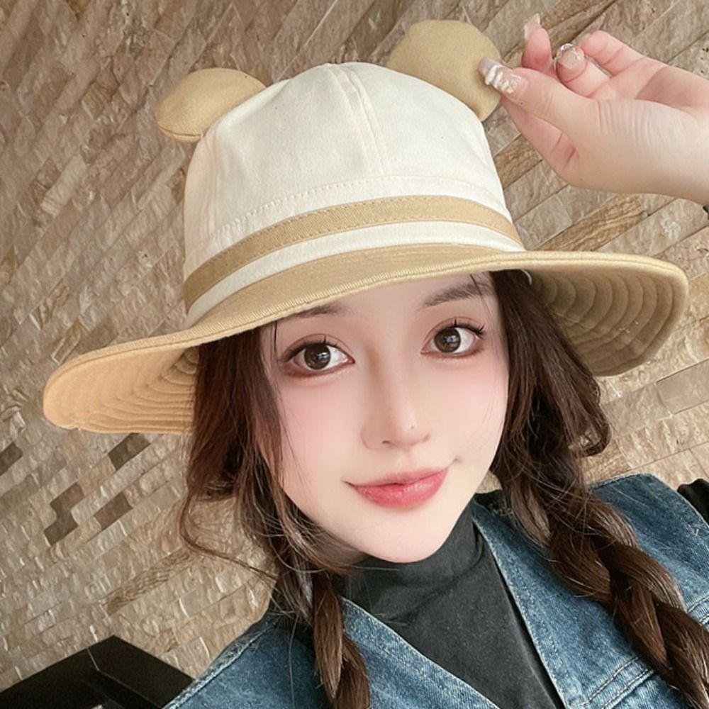 

Foldable Fisherman Hat Cat Ear Women Sun Hat Casual Sunshade Bucket Hat Travel белый