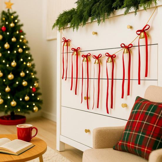 12 Pcs Velvet Bows with Jingle Bell Vintage Christmas Ribbon Bows for Garland Wreath Christmas Tree Decoration