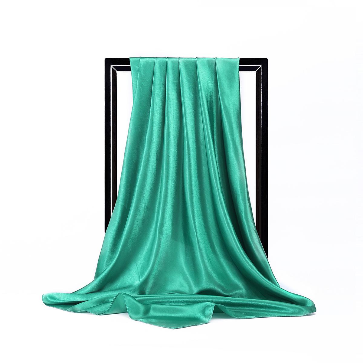 Luxe Merk Zijden Sjaal Dames Satijn Effen Kleur Hijab Sjaals Moslim Pareo Bandana Vrouwelijke Sjaal Wikkel Hoofdband Foulard 90*90cm One Size blue