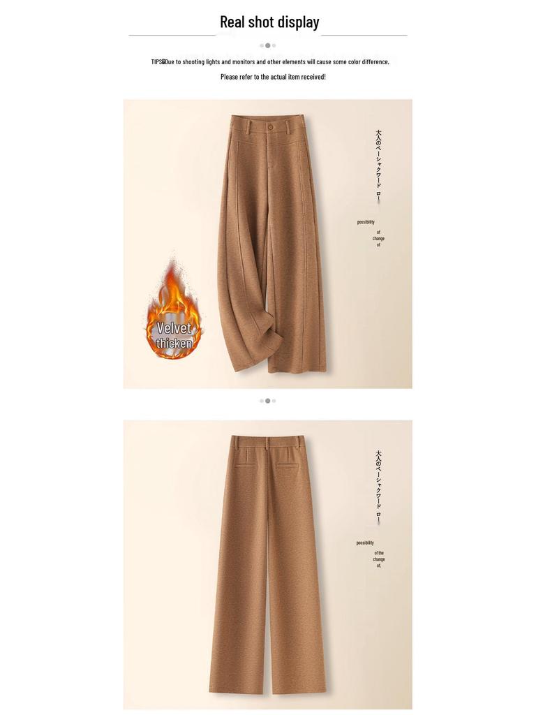 Women's Gray Cashmere Scimitar Wide-Leg Trousers – Fleece-Lined Wool for Autumn/Winter 2025